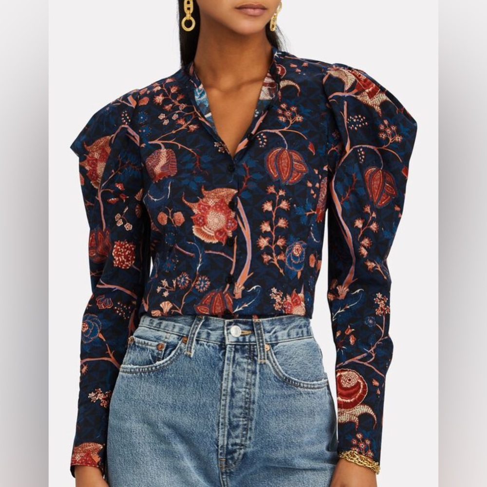 Ulla Johnson Navy Floral Button-Down Blouse